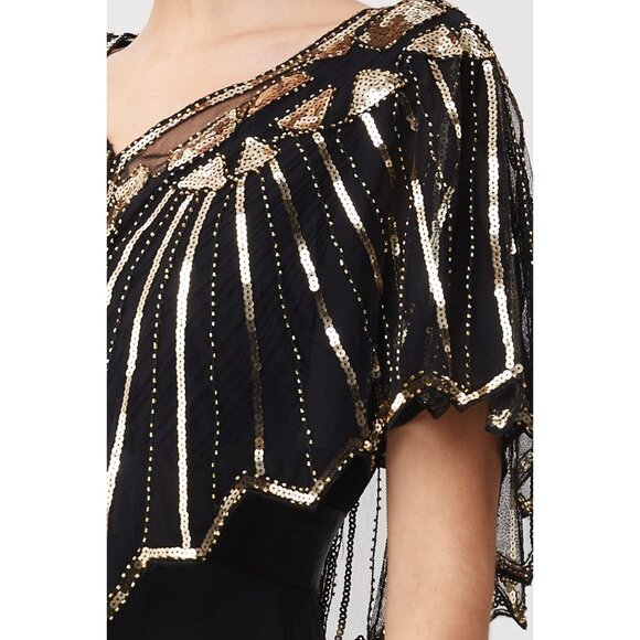 🆕 Women Gold Sequin Beaded Evening Cape Stylish Design Prom Party Shawl Wraps - Picture 4 of 6